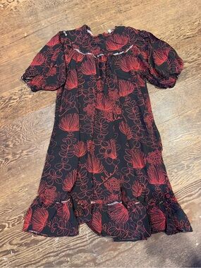 Black and Red Floral Midi Dress - Women's Mu’umu’u